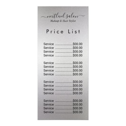 Elegant Modern Salon Price List Rack Card  Reclamekaart (Voorkant)
