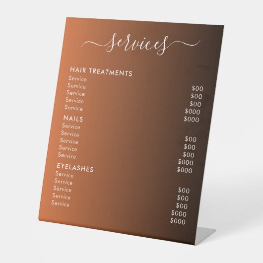 Elegant Modern Salon Spa Service Price List  Reclamebord Met Voetstuk (Voorkant)