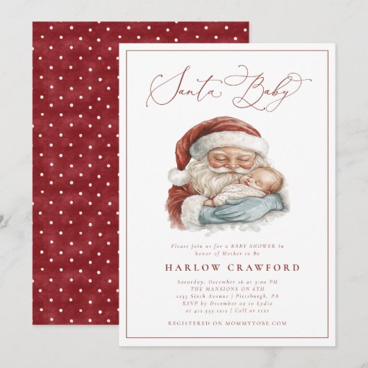 Elegant Modern Santa Baby Baby Shower Invitation Kaart (Voorkant / Achterkant)