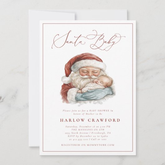 Elegant Modern Santa Baby Baby shower Uitnodiging (Voorkant)