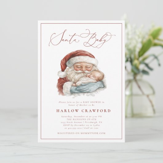 Elegant Modern Santa Baby Baby shower Uitnodiging (Staand voorkant)