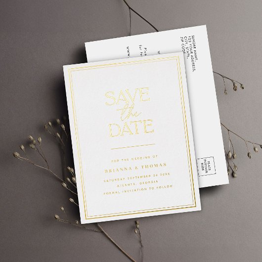 Elegant Modern Save The Date Gold Folie Uitnodiging Briefkaart