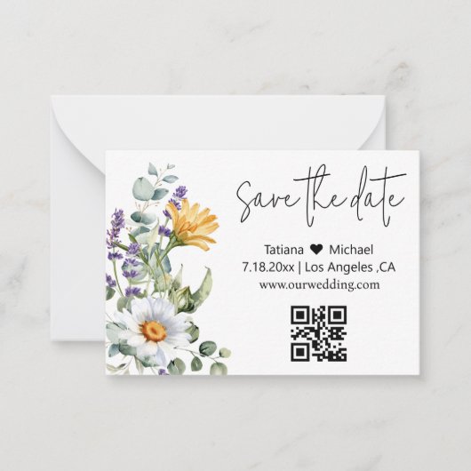 elegant modern save the date qr code wildbloemen notitiekaartje (Voorkant)