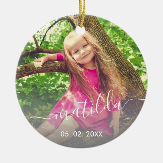 Elegant modern schattig, eenvoudig naamplaatje keramisch ornament (Voorkant)