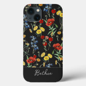 Elegant Modern Schattige Wildflower Naam Zwart Case-Mate iPhone Case (Achterkant)