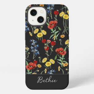 Elegant Modern Schattige Wildflower Naam Zwart iPhone 13 Hoesje