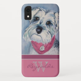 Elegant Modern Schnauzer w Fuchsia Monogram Naam Case-Mate iPhone Case