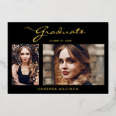 Elegant Modern Schrift | 2 Foto Grad Aankondiging (Voorkant)