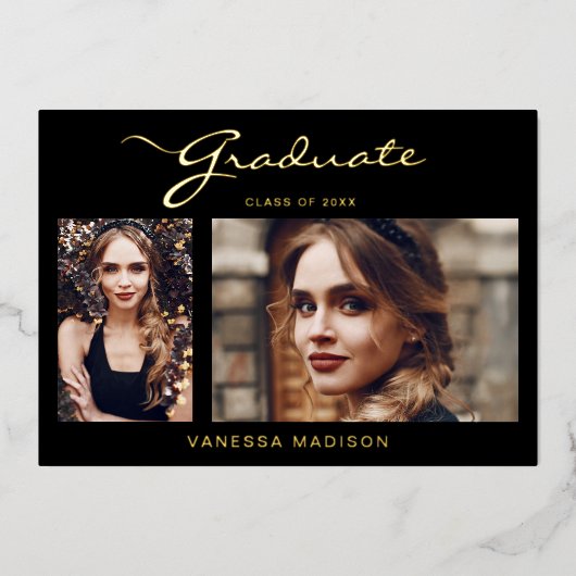 Elegant Modern Schrift | 2 Foto Grad Aankondiging (Voorkant)