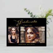 Elegant Modern Schrift | 2 Foto Grad Aankondiging (Staand Voorkant)