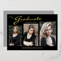 Elegant Modern Schrift | 3 Foto Grad Afstudeerkaar