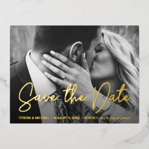 Elegant Modern Schrift Custom Foto Bruiloft Folie Feestdagen Briefkaart