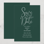 Elegant Modern Schrift Emeraldgroene Trouw Save The Date (Voorkant / Achterkant)