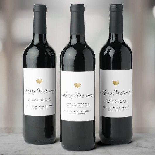 Elegant Modern Schrift Gouden Hart Prettig Kerstfe Wijn Etiket