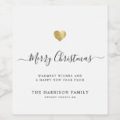 Elegant Modern Schrift Gouden Hart Prettig Kerstfe Wijn Etiket (Enkel label)