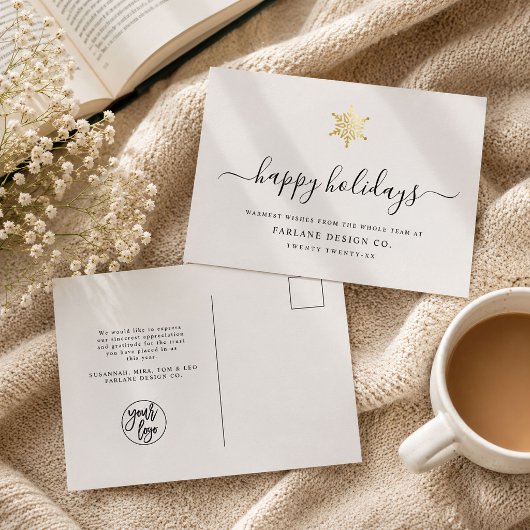 Elegant Modern Schrift Gouden Sneeuwvlok Zakelijk Feestdagenkaart