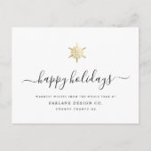 Elegant Modern Schrift Gouden Sneeuwvlok Zakelijk Feestdagenkaart (Voorkant)