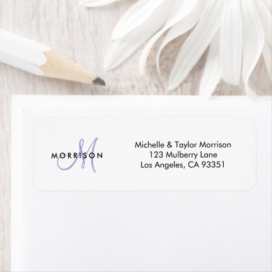 Elegant Modern Schrift Monogram Lila Adres Etiket (Insitu)