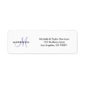 Elegant Modern Schrift Monogram Lila Adres Etiket (Voorkant)