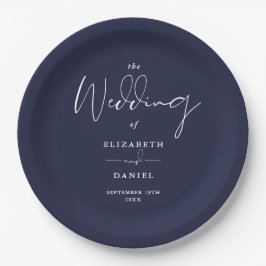 Elegant Modern Schrift Navy Blau Huwelijk Papieren Bordje