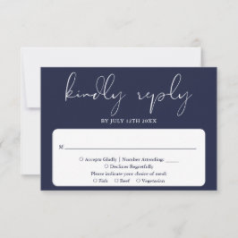 Elegant Modern Schrift Navy Blau Huwelijk RSVP Kaartje
