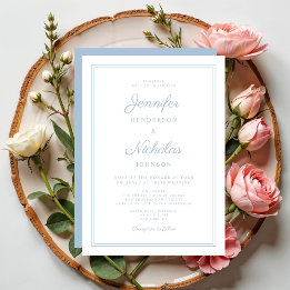 Elegant Modern Schrift Poederblauwe Trouw Kaart