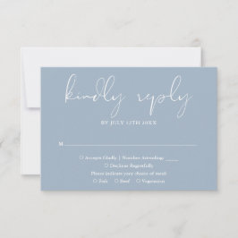 Elegant Modern Schrift Stofblauw Bruiloft RSVP Kaartje