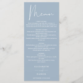 Elegant modern schrift stoffig blauwe huwelijksdin menu