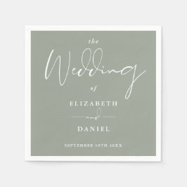 Elegant Modern Schrifttype Saliegroen Huwelijk Servet
