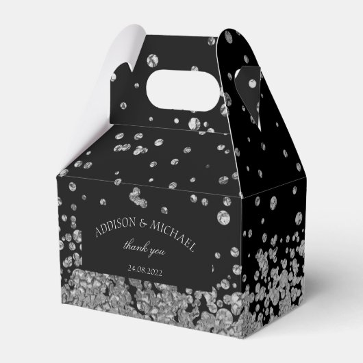 Elegant Modern  Schwarz-Silber Splatter Hochzeit Bedankdoosjes (Voorkant Zijde)
