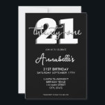 Elegant modern script 21st verjaardag kaart<br><div class="desc">Modern Black and White 21st Birthday Invitation. Minimalistisch ontwerp voor de sjabloon van de 21ste verjaardagsuitnodiging met elegante kalligrafie handgeschreven scriptlettertype.</div>