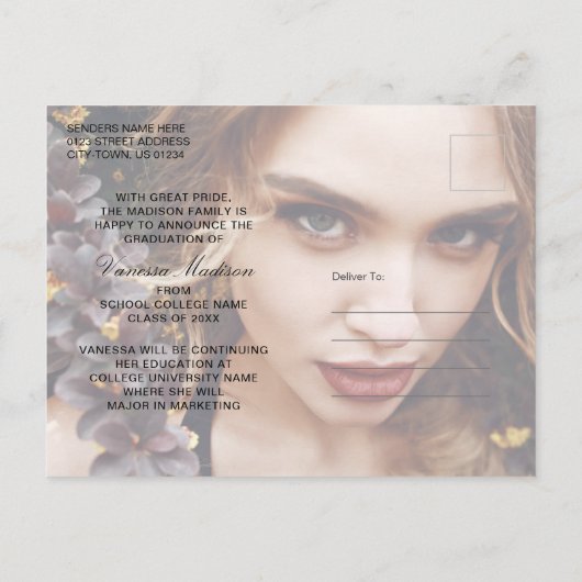 Elegant modern script | 2 Foto Afstuderen 2 Sided Briefkaart (Achterkant)