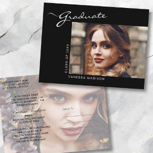 Elegant modern script 2 Foto Afstuderen 2 Sided Briefkaart
