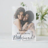 Elegant modern script 2 foto's bruidsmeisje voorst kaart (Staand voorkant)