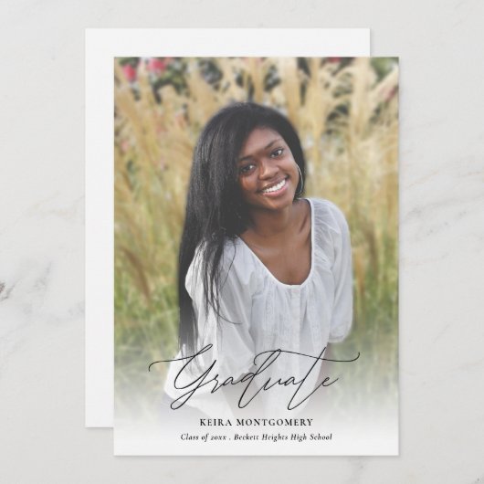 Elegant modern script 2 Photo Afstuderen Aankondiging (Voorkant / Achterkant)