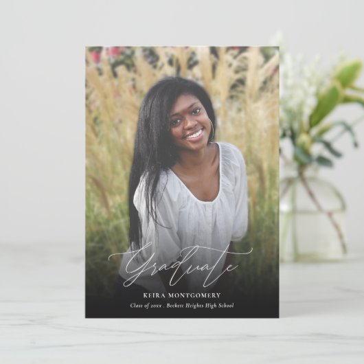 Elegant modern script 2 Photo Afstuderen Aankondiging (Staand voorkant)