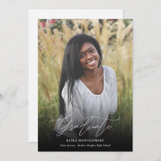 Elegant modern script 2 Photo Afstuderen Aankondiging (Voorkant / Achterkant)