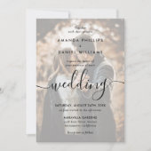 Elegant modern script 2 Photo Black Wedding Kaart (Voorkant)