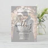 Elegant modern script 2 Photo Black Wedding Kaart (Staand voorkant)