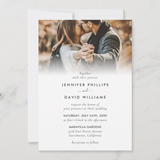 Elegant modern script 2 Photo Wedding Invitation Kaart (Voorkant)