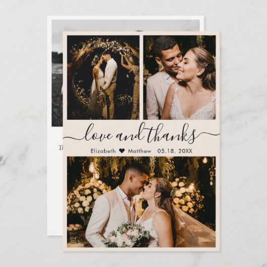Elegant modern script 3 Photo Collage Wedding dan Bedankkaart (Voorkant / Achterkant)