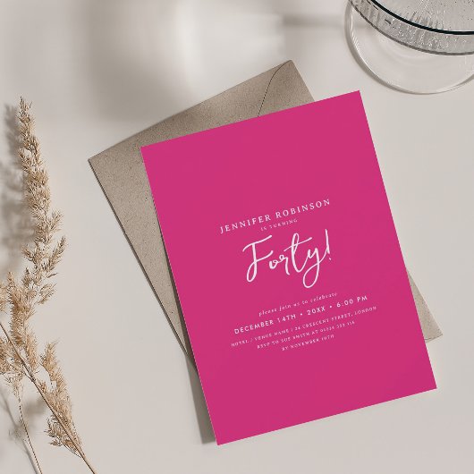 Elegant Modern Script 40th Birthday Hot Pink Kaart