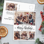 Elegant Modern Script 4 Fotocollage Kerstmis Briefkaart<br><div class="desc">Elegant, zwart-wit Sneeuwvlokken Modern 4 Fotocollage Vrolijk kerstscript Vakantie Briefkaart. Deze feestelijke, minimalistische, grillige vier (4) foto vakantie kaart sjabloon beschikt over een fotocollage, wat sneeuwvlok en zegt Vrolijk Kerstfeest! De begroetingstekst "Vrolijk kerstfeest" is geschreven in een prachtige zwarte met de hand geletterde typografie lettertype type op witte kleur achtergrond....</div>
