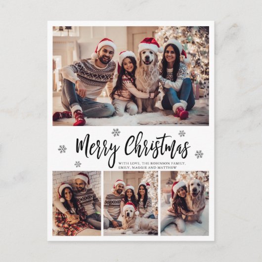 Elegant Modern Script 4 Fotocollage Kerstmis Briefkaart (Voorkant)