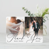 Elegant modern script 4 Photo Wedding Guest Bedankkaart (Staand voorkant)