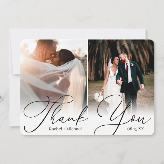Elegant modern script 4 Photo Wedding Guest Bedankkaart (Voorkant)