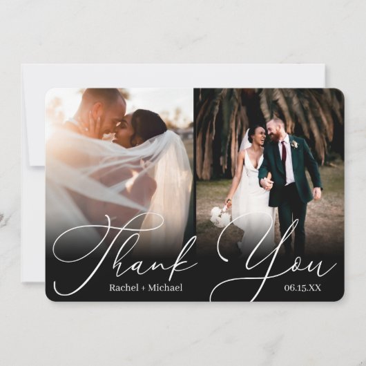 Elegant modern script 4 Photo Wedding Guest Bedankkaart (Voorkant)