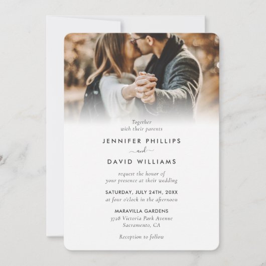 Elegant modern script 4 Photo Wedding Invitation Kaart (Voorkant)