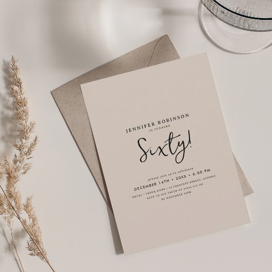 Elegant Modern Script 60th Verjaardag Champagne Kaart