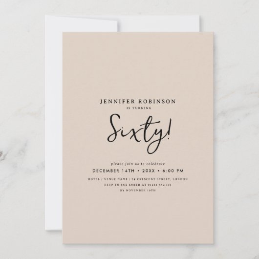 Elegant Modern Script 60th Verjaardag Champagne Kaart (Voorkant)